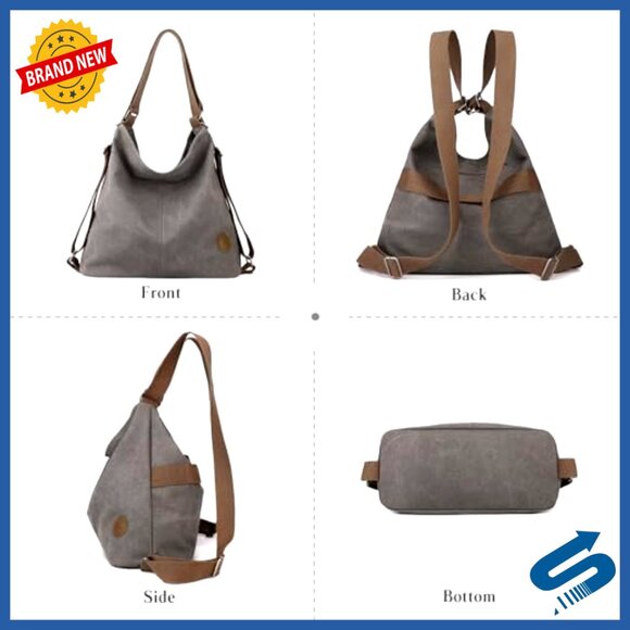 Canvas Backpack Tote Convertible Shoulder Bag Large Capacity Casual Daypack main image 4